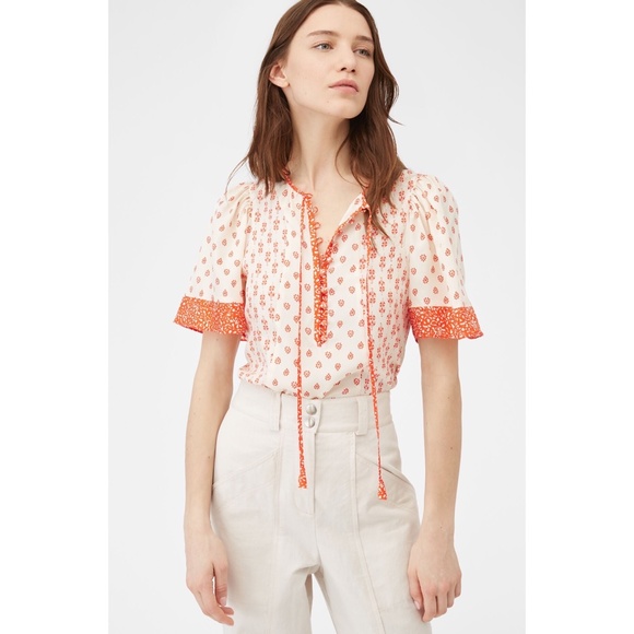 Rebecca Taylor Tops - ✨NWT✨ REBECCA TAYLOR Silk Top Lily Block Print Blouse in Tomato Sz US 2 (XS)